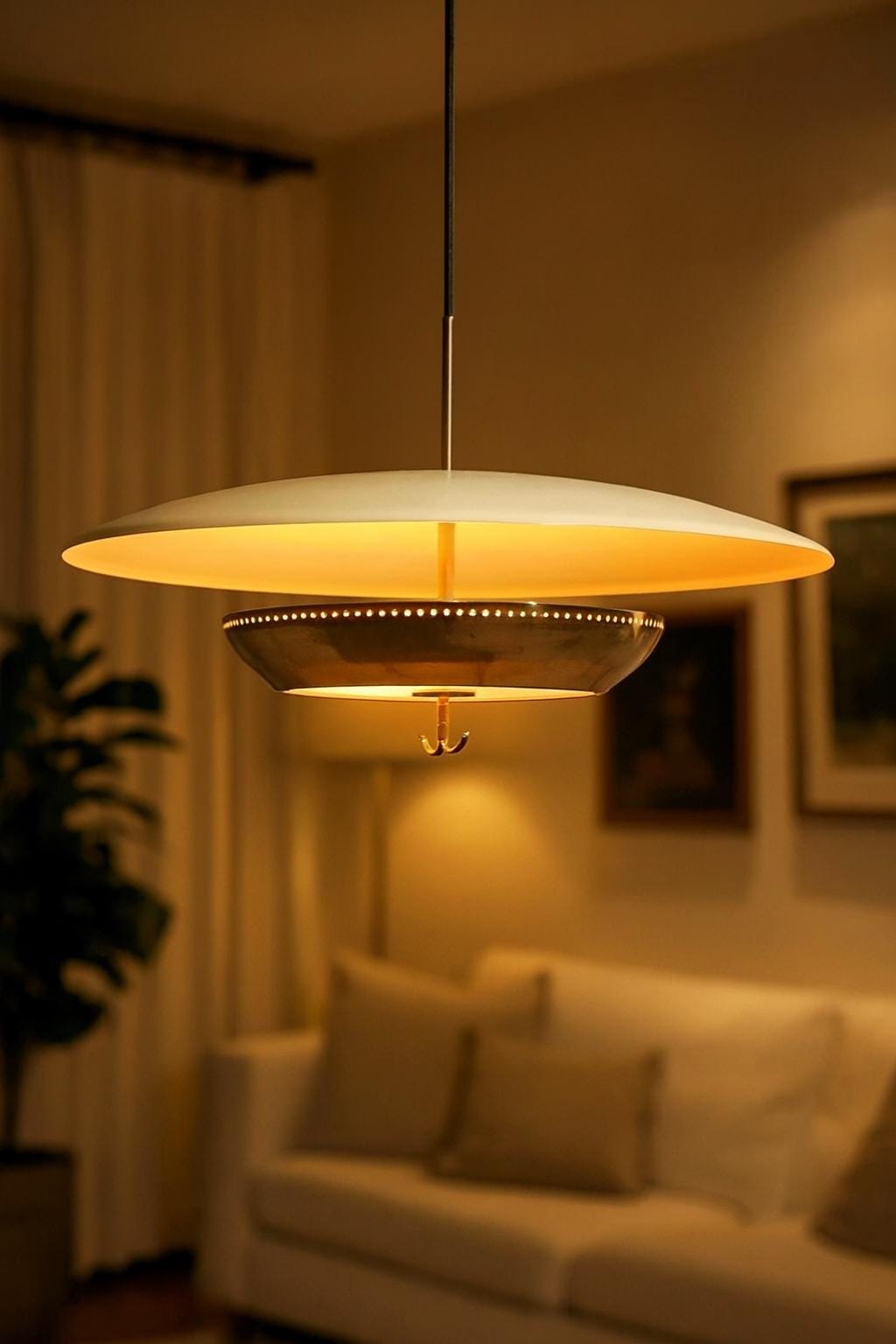 Mid-century Modern UFO Pendant Light – 1950s Vintage Brass Ceiling