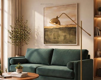 Modern Brass Adjustable Floor Lamp with Marble Base – Mid Century Reading Light, Lamp for Living Room, Bedroom & Office Decor