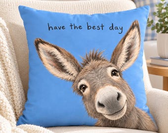 Funda de almohada con diseño de burro, regalo para desear un buen día, almohada de ánimo, regalo para tu mejor amiga, regalo sin motivo especial, decoración para dormitorio universitario, paquete de regalo para estudiantes universitarios