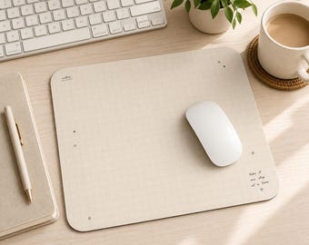 Scandi Minimal Grid Mouse Pad Neutral Cream Aesthetic Desk Pad Modern Scandinavian Study Desk Decor Minimalist Office Workspace Gift
