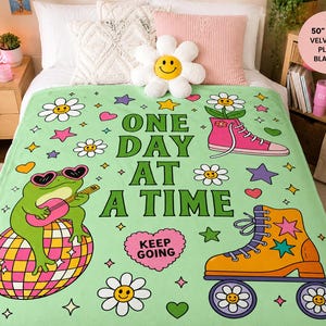 One Day At A Time Blanket Mental Health Gift Cute Dorm Room Decor Cozy College Blanket Positive Affirmation Throw Gift For Student