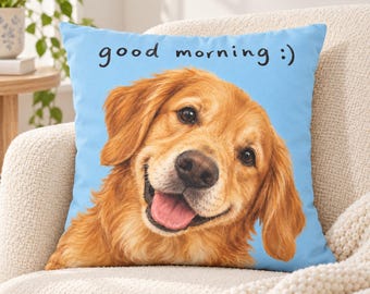 Funda de almohada Golden Retriever, cojín decorativo con diseño de perro "Buenos días", decoración adorable con animales para dormitorios universitarios, regalo para estudiantes, funda de almohada para amantes de los perros.