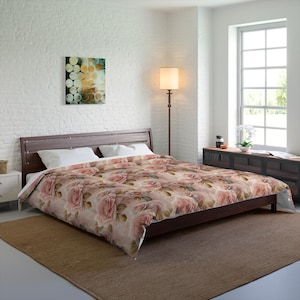 Elegant Floral Comforter, Cozy Bedding, Rose Pattern Quilt, Bedroom Decor, Gift for Her, Spring Home Accents