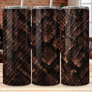 Dark Faux Python Tumbler: Brown Paisley Print, Double-Wall Stainless Steel (20oz)