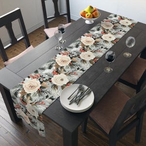 Floral Table Runner | Elegant Cotton Table Decor for Home, Dinner Parties, Weddings, Holiday Celebrations, Seasonal Decor