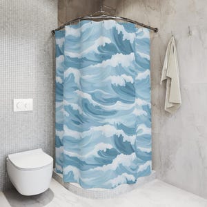 Tenda da doccia con onde oceaniche: decorazione per bagno in stile costiero (180 cm di larghezza x 180 cm di lunghezza)