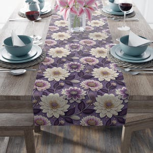 Floral Table Runner - Elegant Cotton Home Decor, Perfect for Dinner Parties, Weddings, Spring Celebrations, Mother&#39;s Day