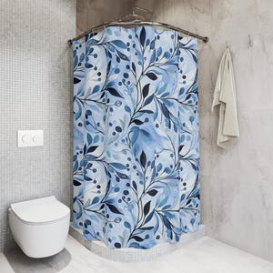 Elegant Blue Floral Shower Curtain | Nature-Inspired Bathroom Decor, Boho Shower Accessories, Gift for Home, Luxe Aesthetic