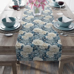 Elegant Floral Cotton Table Runner | Vintage Rose Decor, Dining Table Centerpiece, Party Table Runner, Home Decor, Wedding Decoration