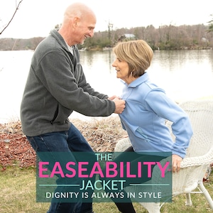 Blue Adaptive Jacket – Women’s S-L | Caregiver Assist with Hidden Handles | Mobility Support Clothing