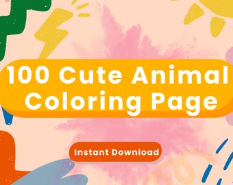 100 Animal Coloring Pages for Kids (Digital Download)