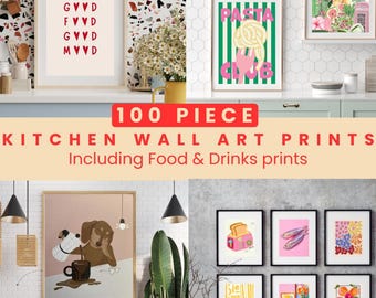 Kitchen Gallery Wall Art Set | 100 Piece Food & Drink Prints (Digital Download)
