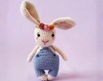Crochet Bunny Amigurumi Pattern | Easter Rabbit Toy in Overalls (Digital Download)