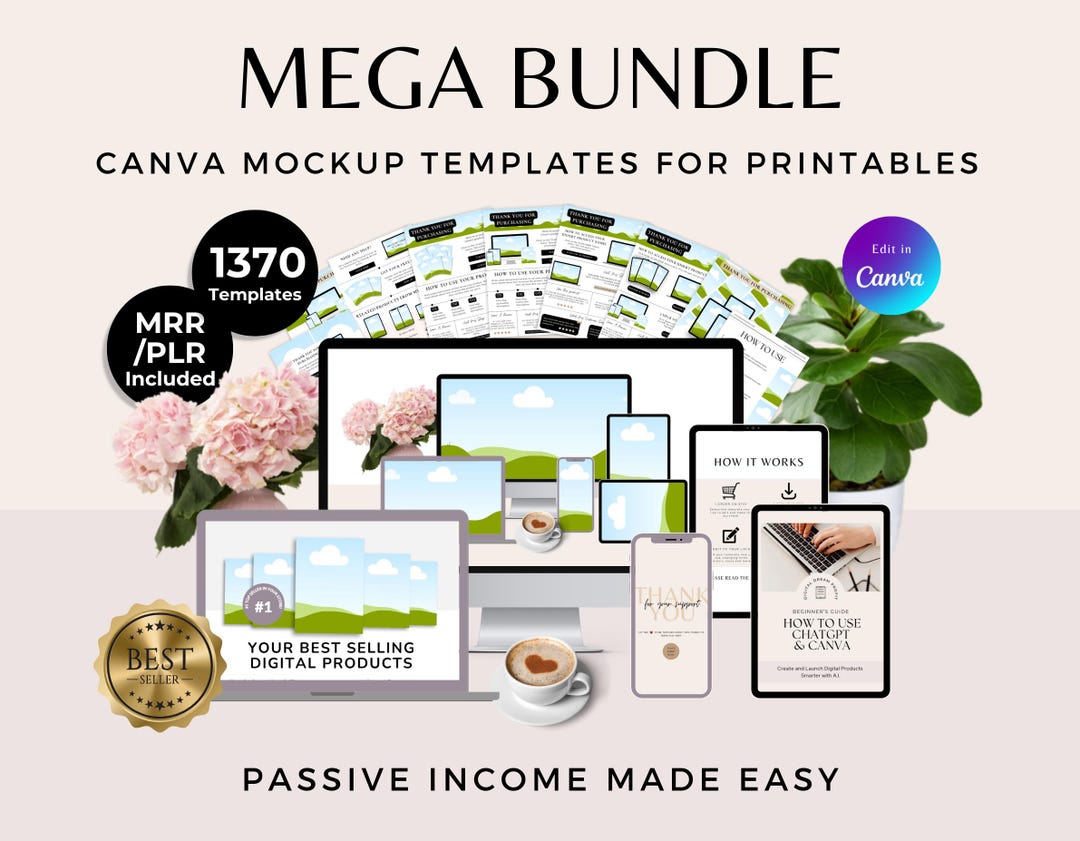 Canva Mockup Templates for Printables Books, Journals Planners Digital ...