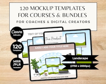 120 Canva Mockup Templates for Digital Products Editable Course eBook Coaching Bundle Graphics PLR MRR Resell Sell On Etsy Make Money Online