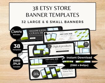Etsy Shop Banner Template Bundle, 38 Editable Canva Banners & Mockups for Etsy Storefront, Customizable Etsy Shop Branding Kit Neutral