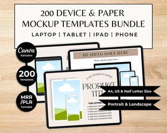 200 Canva Mockup-Vorlagen | Bearbeitbares Etsy-Produktdisplay-Bundle für Printables, Planer, Journals, eBooks, digitale Downloads und Geräte