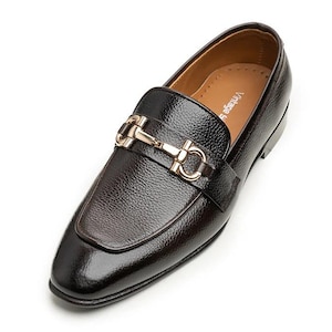 Handmade Black Leather Loafers: Gold Buckle Slip-On Dress Shoes