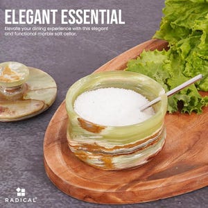 Radicaln Marble Salt Cellar with Lid 3.5&quot; Inch Green Salt Box, Seasoning Container & Spice Jars, Stone Salt Holder for Counter, Spice Jar
