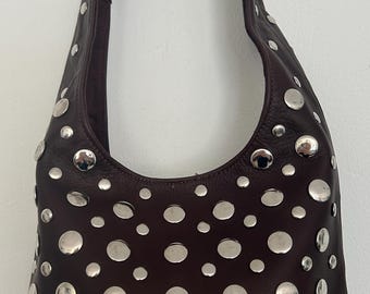 Leather Studded Hobo Bag | Leather Shoulder Bag with Studs | Boho / Edgy Women's Bag | Everyday Statement Bag | Multiple Colors