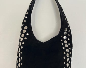 Studded Suede Hobo Bag | Black Shoulder Bag with Studs | Edgy / Punk / Festival Bag | Women's Statement Bag | 2 Colors