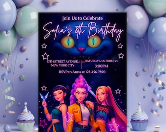 KPOP Birthday Invitation, Bts Invite, K-Pop, Demon Hunter Birthday Invitation, Kpop Stars, Kpop Anime Birthday Party Invite, Mobile Inviting