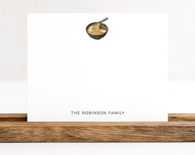 Personalized Watercolor Ramen Bowl Flat Note Cards with Envelopes