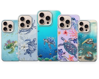 Turtle Phone Case Sea Animal Cover for iPhone 17 Pro Max, 16e, 15, 14, 13 & Samsung S25 Ultra, S24 FE, A56, A16, Pixel 10 XL, 9a, 8, 7