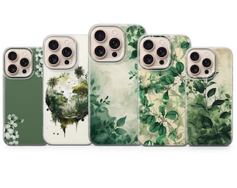 Forest Green Phone Case Floral Cover for iPhone 17 Pro Max, 16e, 15, 14, 13 & Samsung S25 Ultra, S24 FE, A56, A16, Pixel 10 XL, 9a, 8, 7
