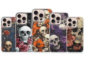Skull Phone case Gothic Cover for iPhone 17 Pro Max, 16e, 15, 14, 13 & Samsung S25 Ultra, S24 FE, A56, A16, Pixel 10 XL, 9a, 8,7
