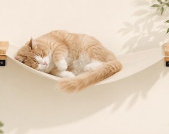 ForeverPawMemories Cat Wall Hammock, Wooden Wall Mounted Cat Shelf Bed, Floating Cat Perch for Indoor Cats, Washable Fabric Lounge