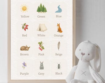 Montessori Colors Poster – Soft Watercolor Wall Art for Kids Room – Digital Download Printable Decor