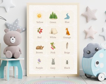 Montessori Colors Poster | Watercolor Woodland Nursery Art