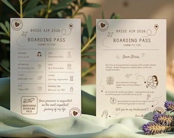 Editable Bridesmaid Proposal Card | Boarding Pass  Will You Be My Bridesmaid Invite | Hand Drawn Bridesmaid Proposal | Canva Template