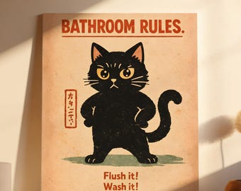 Vintage Japanese Black Cat Poster – “Please Remove Your Shoes” Entrance Sign, Japan Art Print, Cat Lover Gift