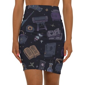 Witchy Halloween Pencil Skirt: Occult Print, Spandex Blend