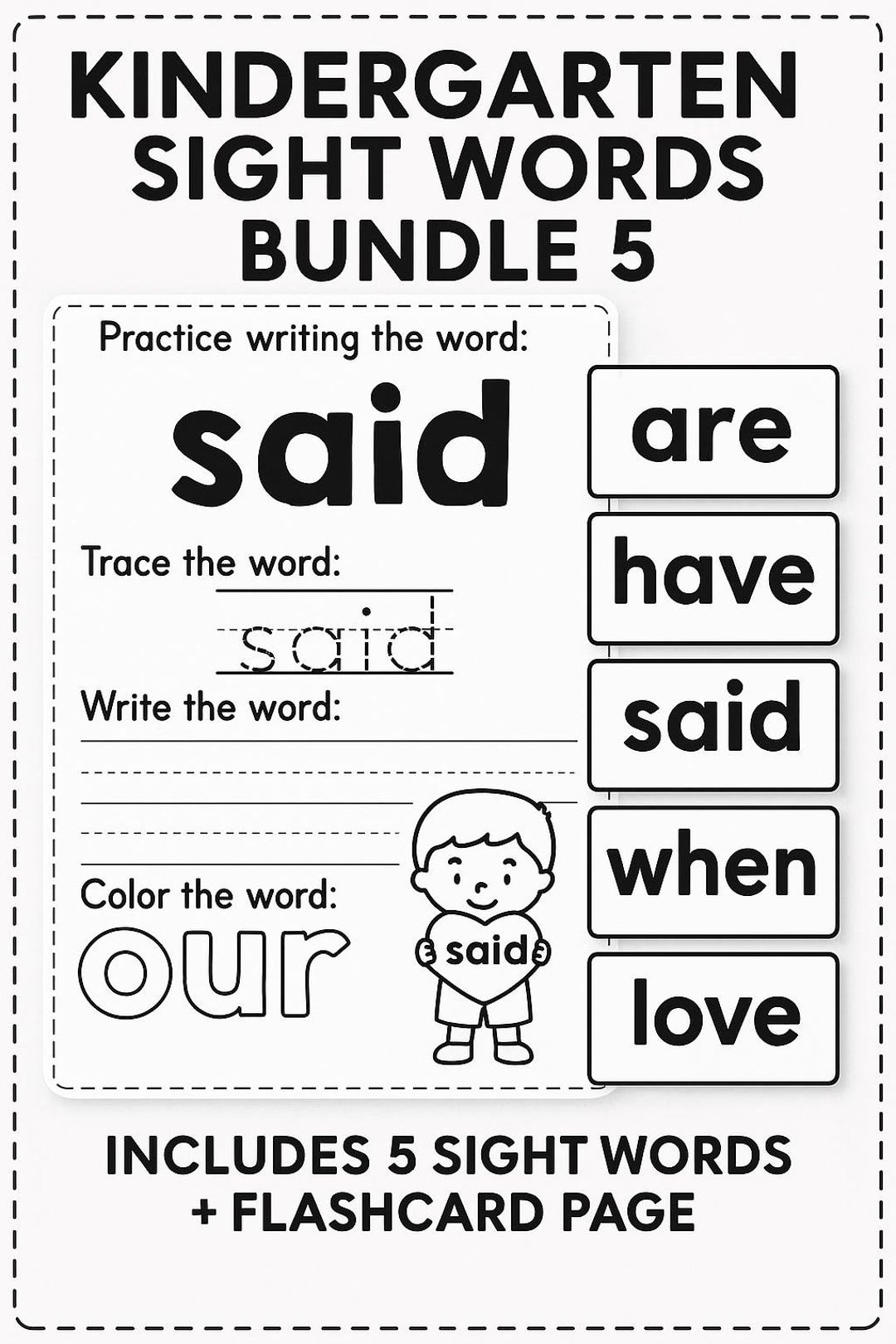 Kindergarten Sight Words Practice Bundle – Set 5 | Instant Download ...