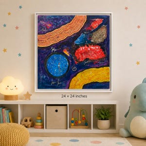 Pintura abstracta colorida y texturizada, arte mural con impasto en capas, arte wabi sabi sobre lienzo, obra de arte acrílica masculina original, decoración para el hogar que marca tendencia