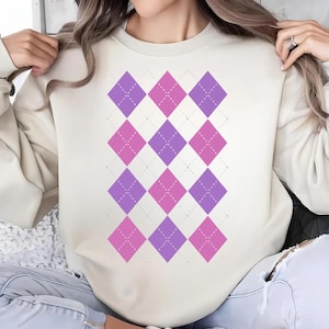 Demon Hunter Kpop png babyrosa Argyle Cosplay png Kpop tröja png virkad design present rosa diamantmönster png flickor barn män kvinnor present
