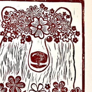 Bear Linocut Print – Hand-Pulled Block Print in Chocolate Brown Ink (11x14&quot;)