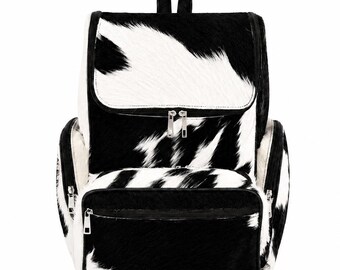 Genuine Cowhide Backpack Black & White | Luxury Hair-On Leather Bag | Handmade Premium Leather Backpack | Diaper Bag | Mothers Day