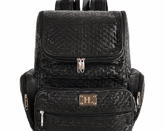 Handmade Woven Black Leather Backpack: Braided Travel Bag - Handmade Urban Rucksack -  Vintage look Leather Bag