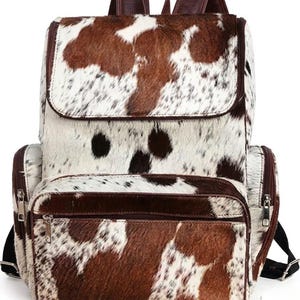 brown white cowhide backpack for daily use