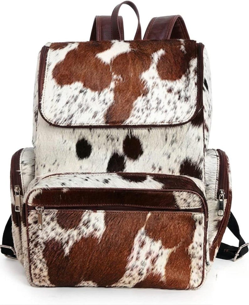 brown white cowhide backpack for daily use