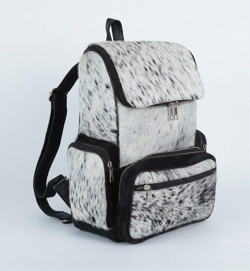 black white cowhide rucksuck