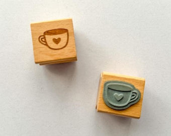 Cute Coffee Cup Tea Cup Latte Rubber Stamp Wooden Ink