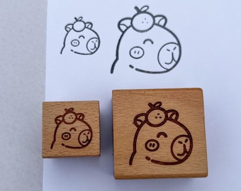Cute Capybara Rubber Stamp Wooden Ink
