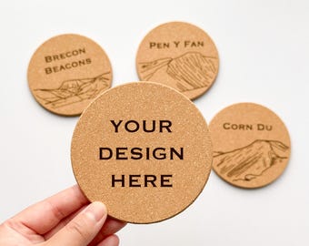 Custom Engraved Cork Coasters | Personalized Logo Artwork