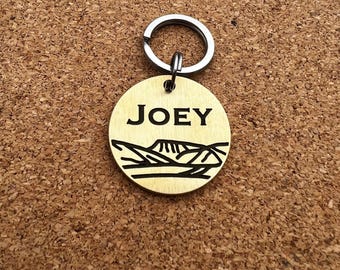 Custom Personalised Engraved Solid Brass Dog Tag / Pet ID Collar Mountains Nature Adventure