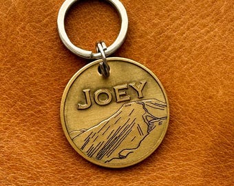 Custom Personalised Deep Engraved Solid Brass Dog Tag / Pet ID Collar Mountains Nature Adventure Brecon Beacons